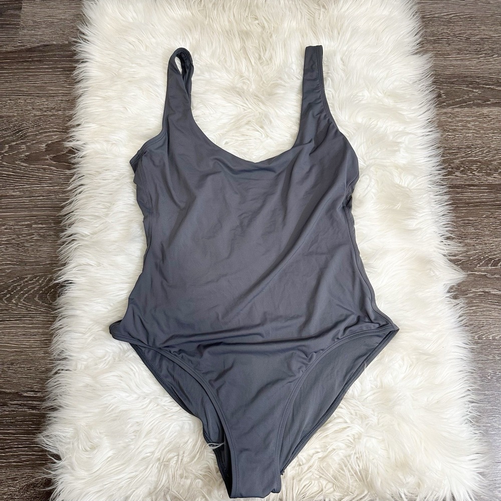 Andie Swim Womens Ibiza One Piece Swimsuit Size XL Scoop Back Gray Resort Cruise